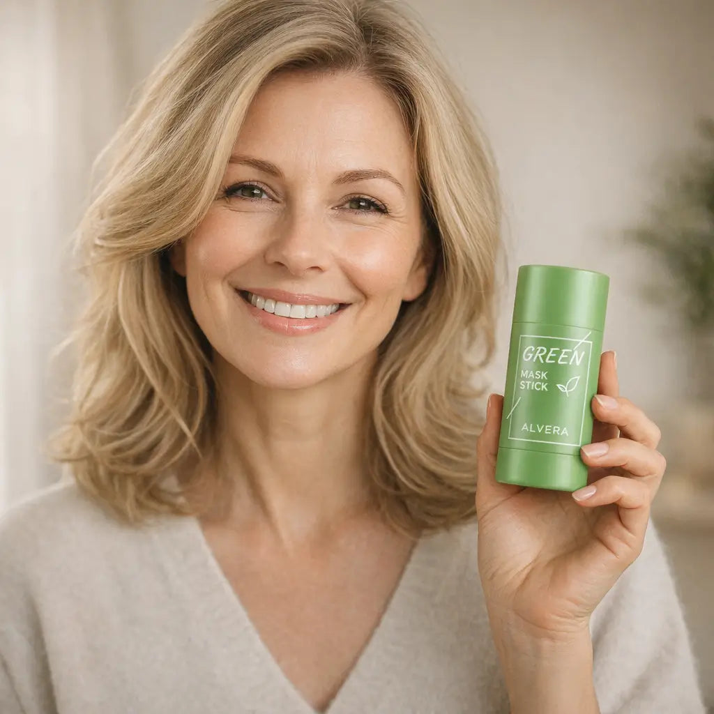 Woman satisfied with her new Green Tea Mask from ALVERA.